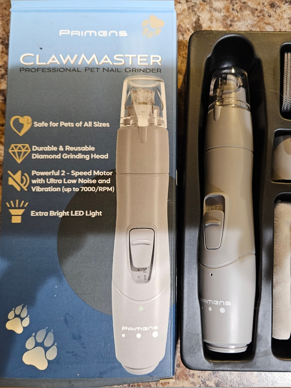 Primens ClawMaster Professional Pet Nail Grinder - Gray, New In Box